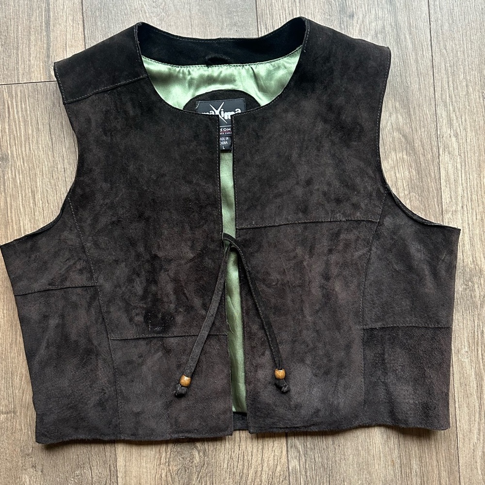 Chocolate Brown Cropped Suede Vest